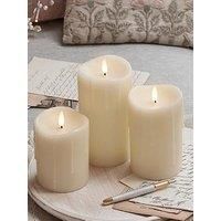 Lights4fun Set of 3 Ivory Dripping Wax TruGlow® Battery LED Flameless Pillar Candles with Timer
