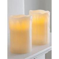 Set of 2 Battery Flickering LED Flameless Pillar Candles Real Wax With 6h Timer