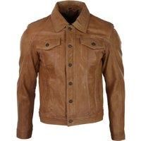 Mens Vintage Retro Jeans Jacket Style Real Leather Short Washed Biker