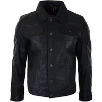 Mens Vintage Retro Jeans Jacket Style Real Leather Short Washed Biker