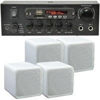 110W Bluetooth Amplifier & 4x 80W White Shelf Speakers Compact Wireless HiFi Kit