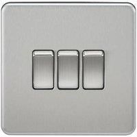 Knightsbridge SF4000BC Screwless 10 A 3-Gang 2 Way Switch, 32 W, 230 V, Brushed Chrome