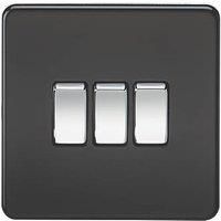 KnightsBridge 10A 3G 2 Way 230V Screwless Matt Black Electric Wall Plate Switch