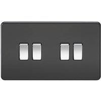 Knightsbridge SF4100MB Screwless 10 A 4-Gang 2 Way Switch, Matt Black with Chrome Rocker