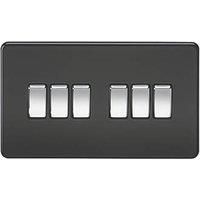 Knightsbridge SF4200MB Screwless 10 A 6-Gang 2 Way Switch, Matt Black with Chrome Rocker