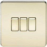 KnightsBridge 10A 3G 2 Way 230V Screwless Polished Brass Electric Wall Plate Switch