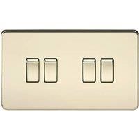 Knightsbridge SF4100PB Screwless 10 A 4-Gang 2 Way Switch, Polished Brass