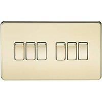 Knightsbridge SF4200PB Screwless 10 A 6-Gang 2 Way Switch, Polished Brass