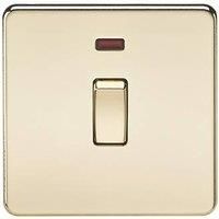 KnightsBridge 20A 1G DP 230V Screwless Polished Brass Electric Wall Plate Switch with Neon