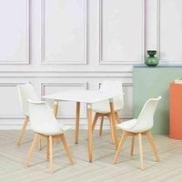 Set of 4 Dining Chairs - PU Leather Padded Seat and Solid Wood Legs