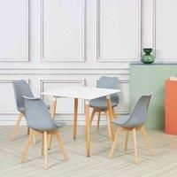 Set of 4 Dining Chairs - PU Leather Padded Seat and Solid Wood Legs