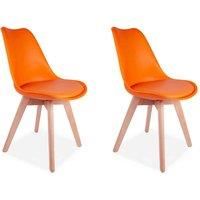 Set of 4 Dining Chairs - PU Leather Padded Seat and Solid Wood Legs