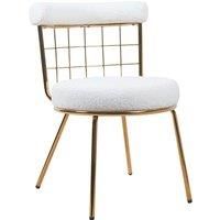 2x Modern Dining Chairs White Boucle Upholstered Seat with Black Legs