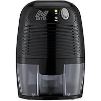 NETTA Dehumidifier 500ml Mini Air Dehumidifier for Damp, Mould, Moisture, Portable and Ultra Quiet for Home, Bathroom, Bedroom, Kitchen, Wardrobe, Basement - Black