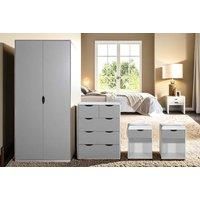 4 Piece Bedroom Furniture Set Wardrobe Chest Drawers 2 Bedsides White & Grey