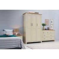 Timber Art Design UK Lisbon 3 Door Wardrobe, Oak Top Cupboard with Hanging Shelf, Metal Handles and Bedside Table with 1 Drawer, Modern Furniture Storage Organizer For Bedroom, Living Room, Cream