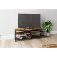 Timber Art Design UK TV Table Industrial TV Cabinet Stand with Storage Shelf and Metal Frame For Living Room,Rustic,Brown & Black - 40 x 140 x 45 cm