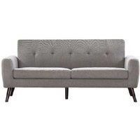 Grey Fabric Modern 3-Seater Sofa - Button Back, Wooden Legs