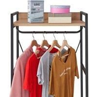 Timber Art Design UK Freestanding Wardrobe with 3 Shelves & Hanging Rail Closet Coat Rack with Clothes Rails Stylish Open Storage Wardrobe Organizer For Bedroom, Light Oak - H200cm x W40cm x D60