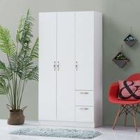 3 Door Wardrobe with Drawers Cupboard with Hanging Shelf and Metal Handles
