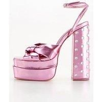 Public Desire Magnum Bow Front Double Platform Heeled Shoes - Pink Metallic