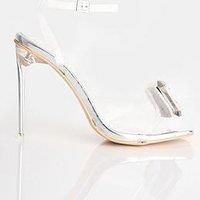 Public Desire Vela Square Toe Buckle Heeled Sandal - Perspex