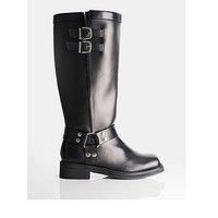 Public Desire Wide Fit Sirius Biker Boots - Black