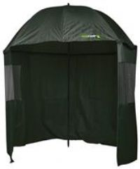 KINGCARP - Fishing Bivvy Brolly 2.5m Adjustable with Wraparound Sides for Wind and Waterproof Protection - Removable Steel Frame Pegs Guy Lines Taped Seams Fiberglass Supports [25-126]