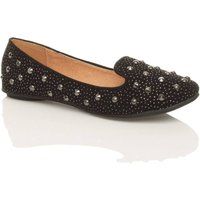 Womens ladies studded punk goth loafers ballet flats slip on dolly shoes size