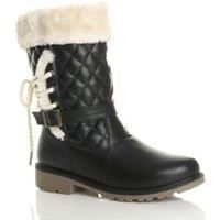 Low Block Heel Quilted Faux Fur Lined Grip Sole Calf Boots