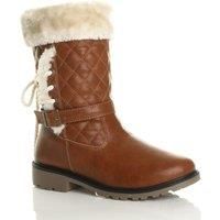 Low Block Heel Quilted Faux Fur Lined Grip Sole Calf Boots