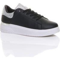 AJVANI Womens Ladies Flat Diamante Crystal Glitter Sparkly lace up Trainers Size 8 41 Black Silver