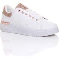 WOMENS LADIES DIAMANTE CRYSTAL GLITTER SPARKLY LACE UP PLATFORM TRAINERS SIZE