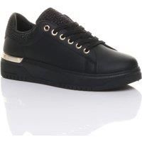 AJVANI Womens Ladies Flat Diamante Crystal Glitter Sparkly lace up Trainers Size 3 36 Black