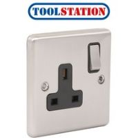 Wessex Brushed Stainless Steel 13A DP Switched Socket 1 Gang