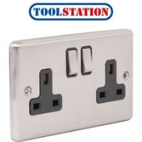 Wessex Brushed Stainless Steel 13A DP Switched Socket 2 Gang