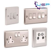 Brushed Steel Sockets & Switches White Trim Satin Chrome USB Dimmers Toggles