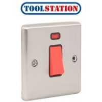 Wessex Brushed Stainless Steel 45A DP Switch Switch + Neon 1 Gang