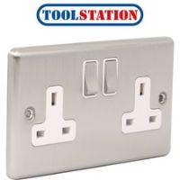 Wessex Brushed Stainless Steel 13A DP Switched Socket 2 Gang