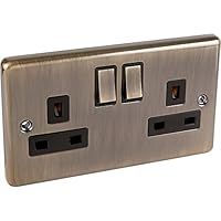 Antique Brass 2Gang Plug Socket United Electrical (Windsor)