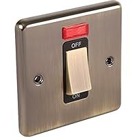 Antique Brass 45a Single Cooker Switch with Neon Black Insert