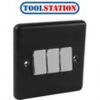 Wessex Matt Black Chrome Switch 3 Gang 2 Way