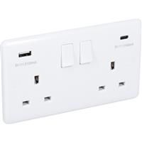 Wessex Electrical Wessex USB Switched Socket 2 Gang 3.1A USB A & C Type in White Urea