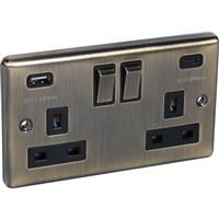 Wessex Electrical Antique Brass USB A & C Type Switched Socket 2 Gang 3.1A in Gold Steel