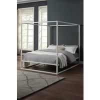 SlumberWorx ASHWELL MODERN FOUR 4 POSTER WHITE METAL BED FRAME - SINGLE/SMALL DOUBLE/DOUBLE/KING SIZE WITH MATTRESS OPTIONS (No Mattress, King (U.K. Standard))