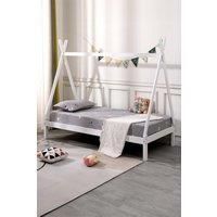 SlumberWorx HARRY KIDS WOODEN TEEPEE TENT SINGLE BED FRAME OPTIONAL TRUNDLE & MATTRESS - GREY/WHITE (White, No Mattress)