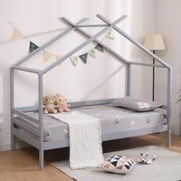 SlumberWorx Teddy Kids Wooden House Treehouse Single Bed Frame In White/Grey & Optional Guest Trundle & Mattress (Grey No Guest Trundle, No Mattress)