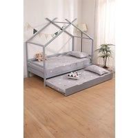 TEDDY KIDS WOODEN HOUSE TREEHOUSE SINGLE BED FRAME - WHITE/GREY - TRUNDLE OPTION
