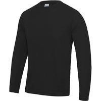 Just Cool Mens Long Sleeve Cool Sports Performance Plain T-Shirt (S) (Jet Black)