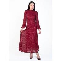Burgundy Sequin High Neck Occassion Midi Dress